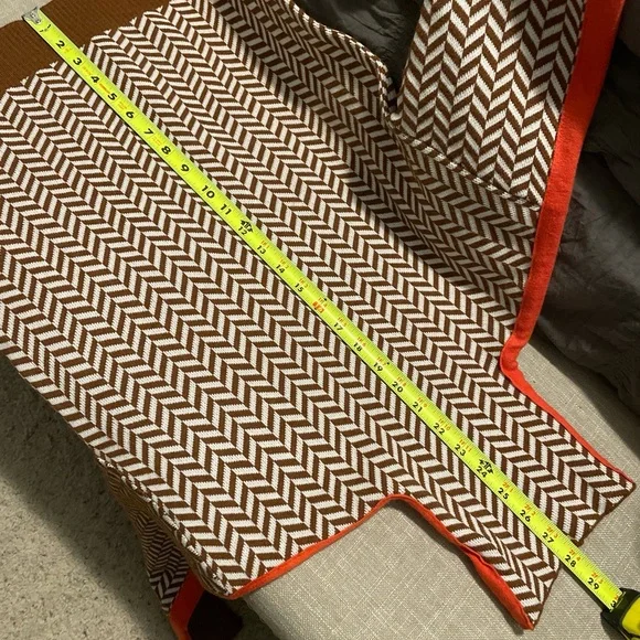 Women’s Pullover Sweater Size S Brown White Orange HighNeck Classic Herringbone - Picture 11 of 11